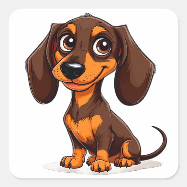 Sticker Carré Dessin de teckel chiot mignon (Devant)