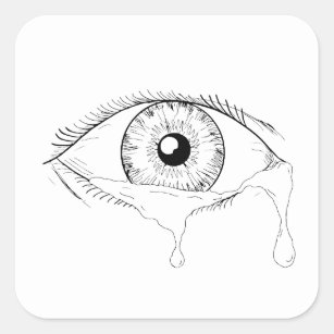 Sticker Carré Dessin débordant pleurant de larmes d'oeil humain
