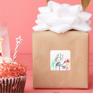 Sticker Carré Dessin d'enfant personnage bâton coloré 