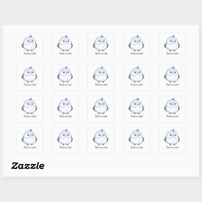 Sticker Carré Dessin d'oiseau Cute Kawaii Chubby - adorable Past (Feuille)