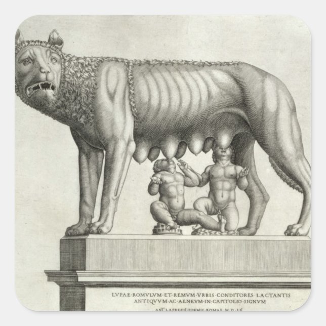 Sticker Carré Dessin du bronze étrusque de la si-loup-elle (Devant)