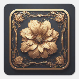 Sticker Carré Dessin floral élégant doré 🌿✨ Botanique de luxe
