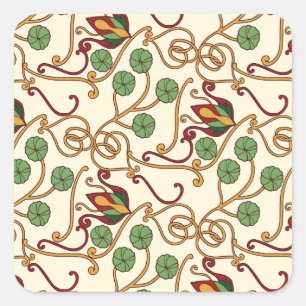 Sticker Carré dessin floral inspiré de l'Art nouveau