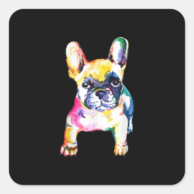 Sticker Carré Dessin Français Bulldog original aquarelle (Devant)