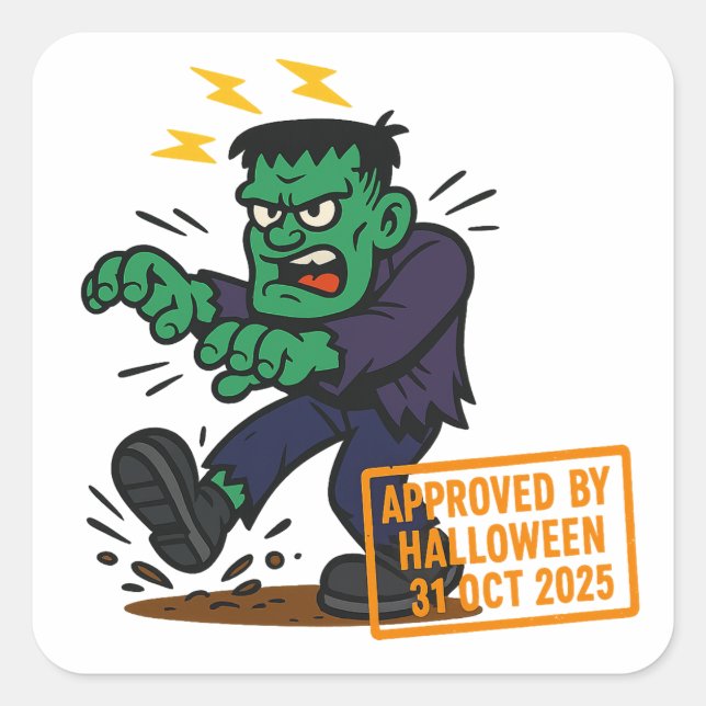 Sticker Carré Dessin Frankenstein - Approuvé par Halloween (Devant)