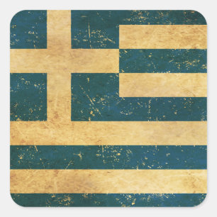 Sticker Carré Dessin grunge vintage du drapeau de la Grèce