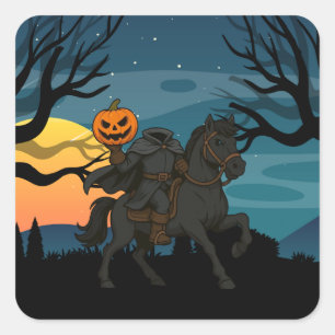 Sticker Carré Dessin Halloween/Automne Horseman sans tête