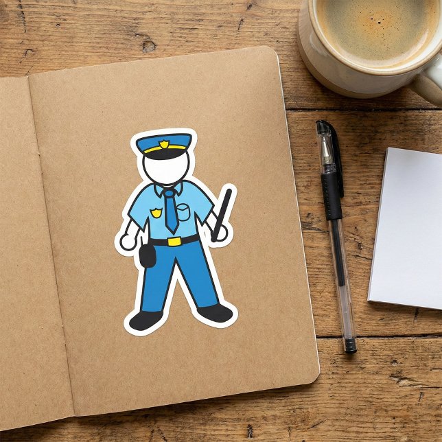 Sticker Carré Dessin policier Agent amusant application de la lo (Créateur téléchargé)