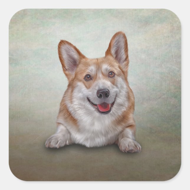 Sticker Carré Dessin race de chien Corgi gallois (Devant)