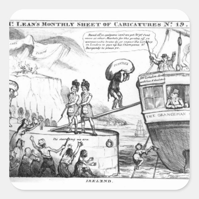 Sticker Carré Dessin satirique sur l'État d'Irlande (Devant)