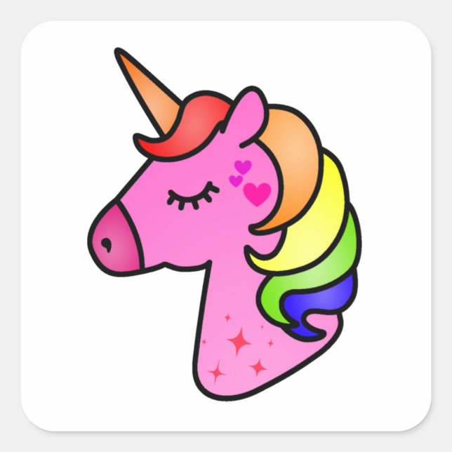 Sticker Carré Dessin Unicorne pour enfants (Devant)