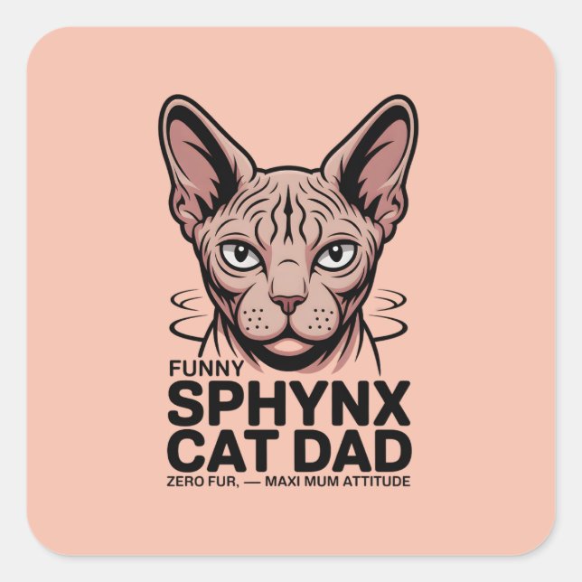 Sticker Carré Dessin vectoriel drôle de papa chat Sphynx (Devant)