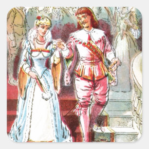 Sticker Carré Dessin vintage : Cendrillon et le Prince