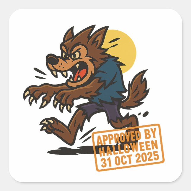 Sticker Carré Dessin Werewolf - Approuvé par Halloween (Devant)