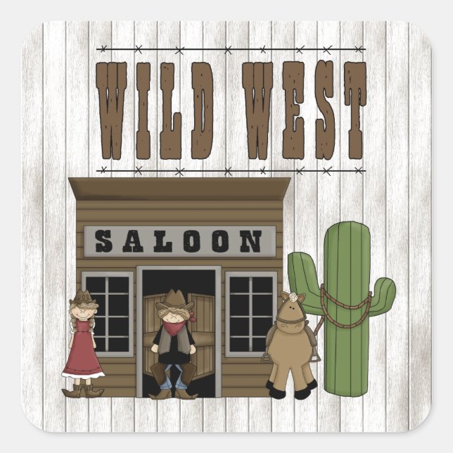 Sticker Carré Dessin Wild Western Fun Saloon (Devant)