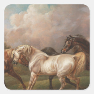 Sticker Carré Destin de chevaux d'huile de peinture d'art de