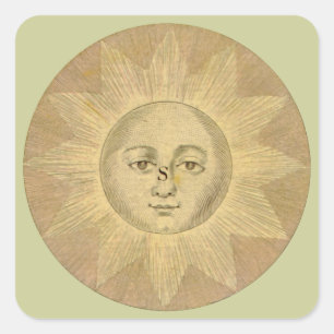 Sticker Carré Détail du soleil de la carte des boeufs antiques,
