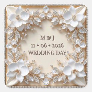 Sticker Carré Détails botaniques de mariage floral or champagne