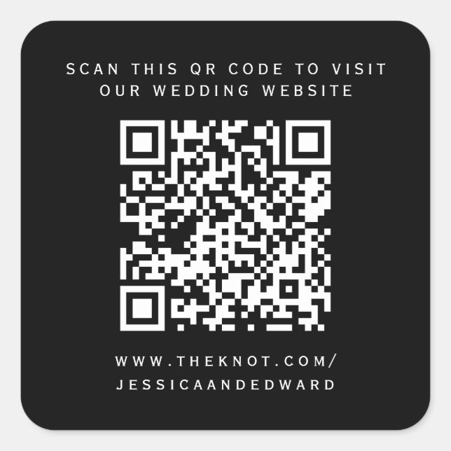 Sticker Carré Détails du mariage Qr Code Simple Noir Minimal Chi (Devant)