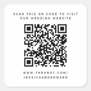 Sticker Carré Détails du mariage Qr Code Simple Noir Minimal Chi