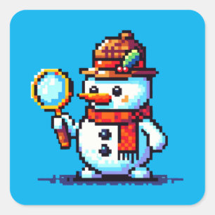 Sticker Carré Détective Snowman : Mystère hivernale de 8 bits