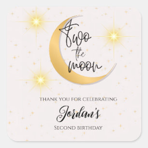 Sticker Carré Deux à la Lune Élégant Anniversaire 2 ans Genre Ne