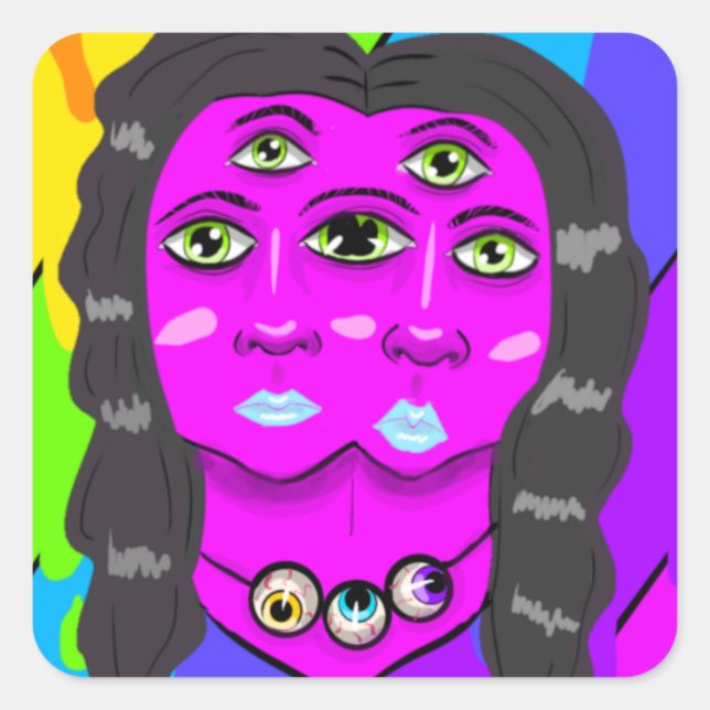 Sticker Carré Deux Aliens en tête se rejoignent à l'oeil (Devant)