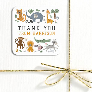 Sticker Carré Deux Animaux de Safari Sauvages 2ème Anniversaire
