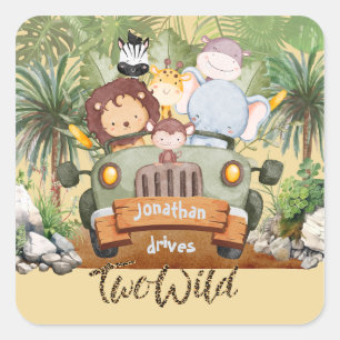 Sticker Carré Deux Animaux Sauvages de Safari Conduisant une Voi