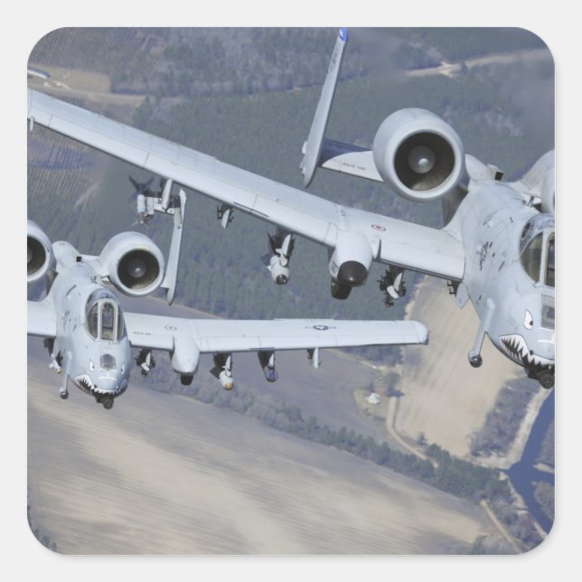 Sticker Carré Deux avions A-10C Thunderbolt II volent au format (Devant)