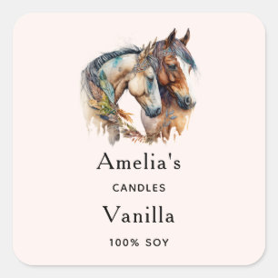Sticker Carré Deux Beaux Chevaux Western Boho Candle Business
