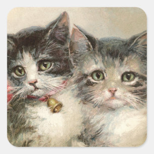 Sticker Carré Deux chatons victoriens