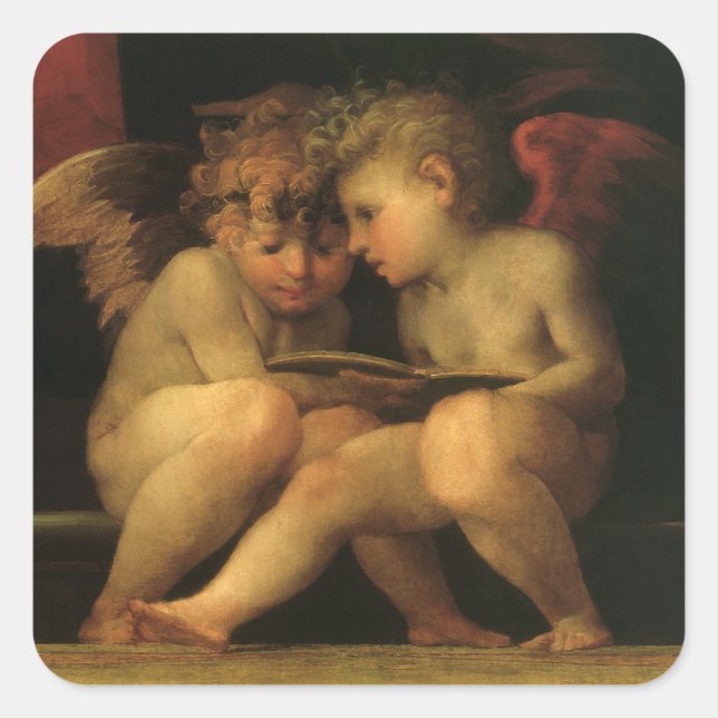 Sticker Carré Deux chérubins lisant par Rosso Fiorentino, Anges (Devant)