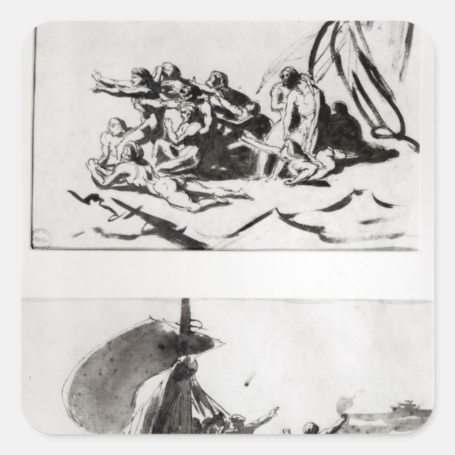 Sticker Carré Deux croquis pour The Raft of the Medusa, vers 181 (Devant)