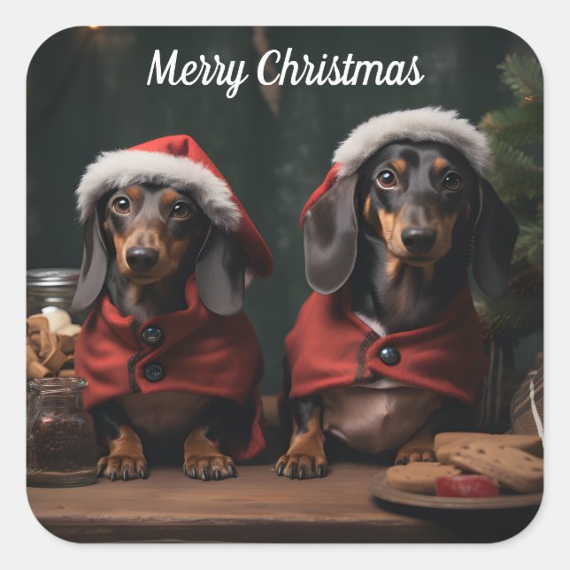 Sticker Carré Deux Dachshunds de Noël (Devant)