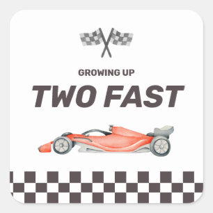 Sticker Carré Deux Fast Race Car 2nd Boy's Birthday