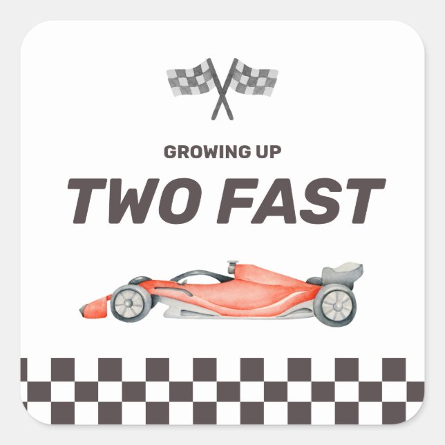 Sticker Carré Deux Fast Race Car 2nd Boy's Birthday (Devant)