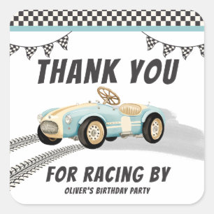 Sticker Carré Deux Fast Race Car Boy 2e anniversaire Merci