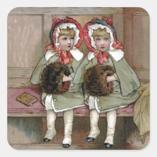 Sticker Carré Deux filles victoriennes en attente de sermon