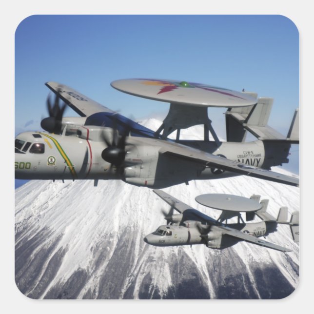 Sticker Carré Deux Hawkeyes E-2C effectuent un vol (Devant)