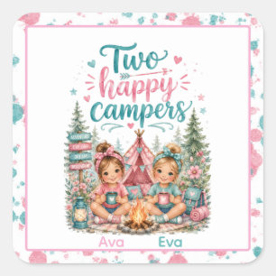 Sticker Carré Deux joyeux campeurs Fête d'anniversaire de jumell