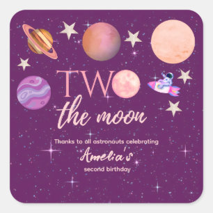 Sticker Carré Deux La Fille de la Lune Planètes Roses de l'Espac