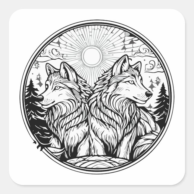 Sticker Carré Deux loups (Devant)