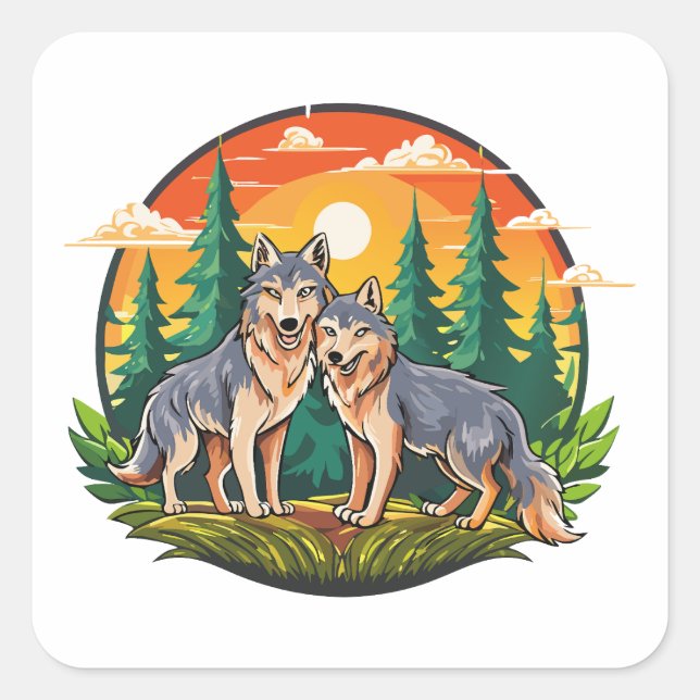 Sticker Carré Deux loups (Devant)
