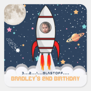 Sticker Carré Deux lune Rocket Ship 2e anniversaire Photo