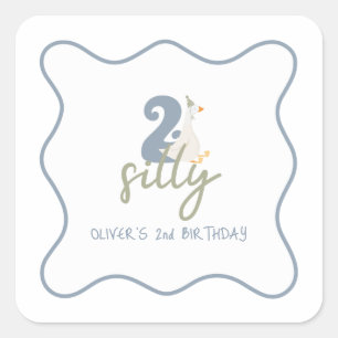 Sticker Carré Deux oies soyeux bleu et vert 2e anniversaire