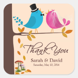 Sticker Carré Deux Oiseaux Sur Branche Merci mariage de automn