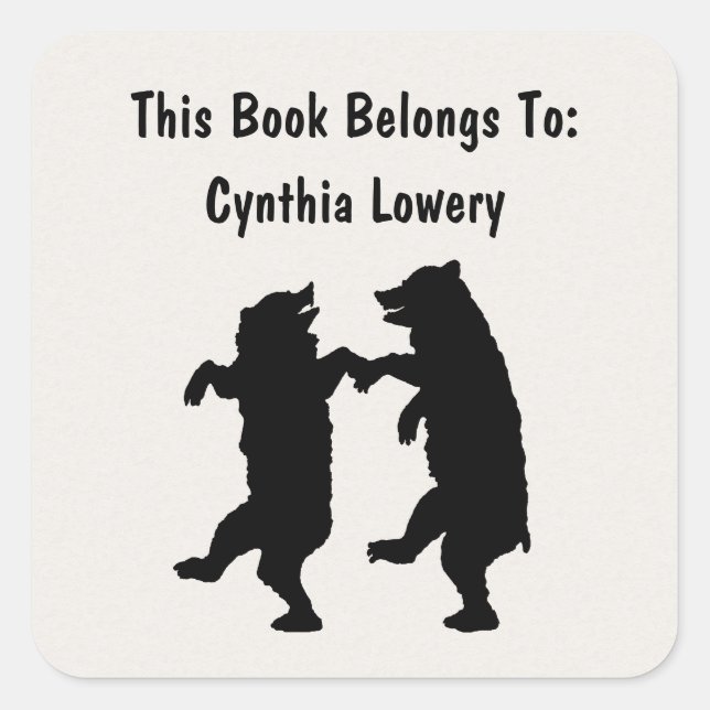 Sticker Carré Deux Ours Noirs Silhouette Fun Dansant Ensemble (Devant)