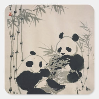 Sticker Carré Deux Pandas