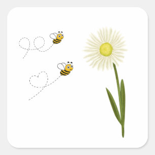 Sticker Carré Deux petites abeilles mignonnes